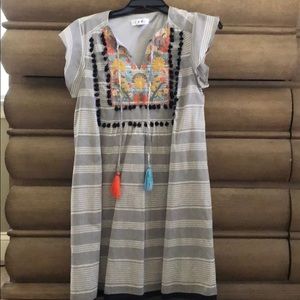 THML bib-front tunic dress with tassels, XS